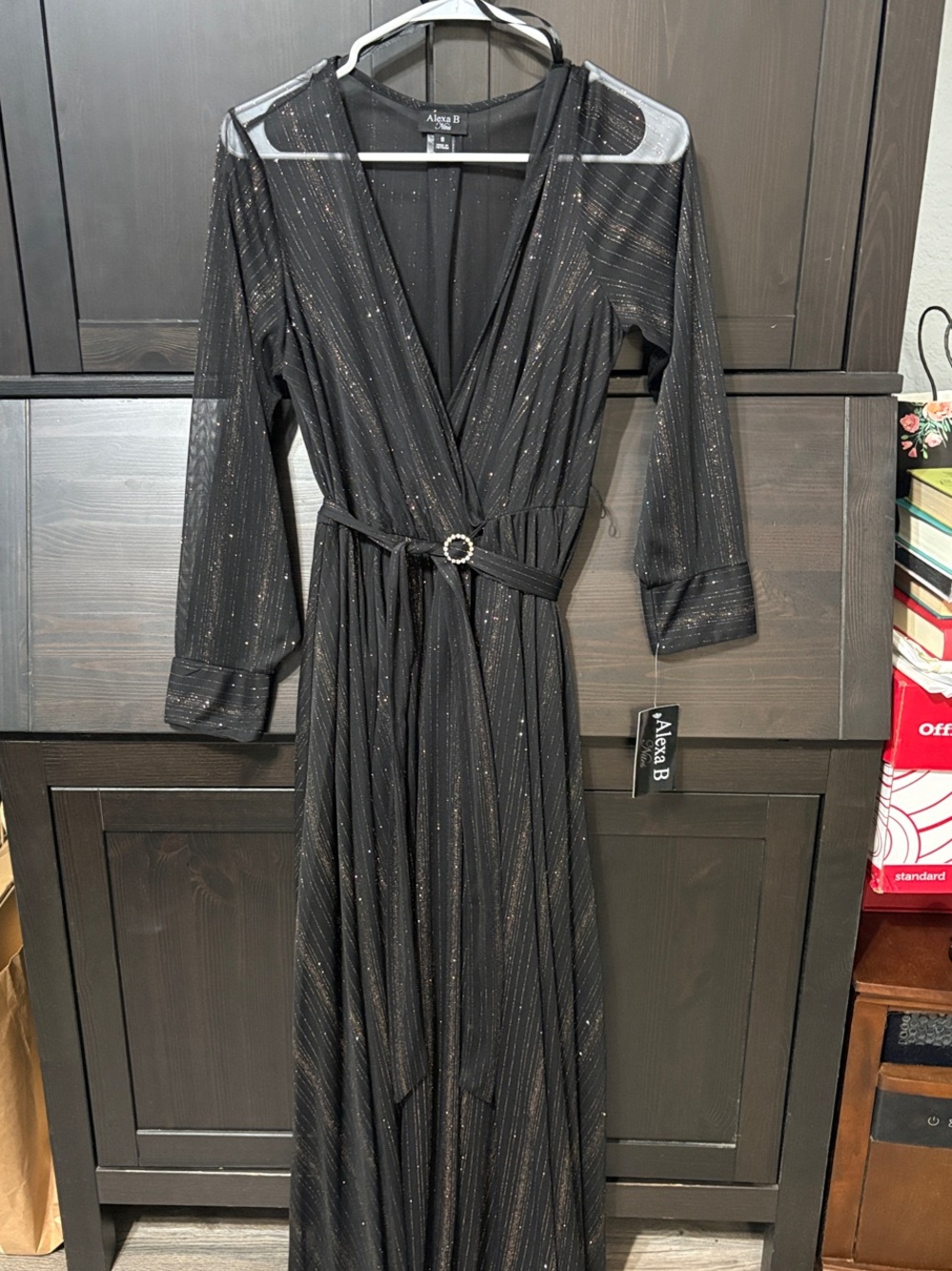 Alexa B Nites Black Metallic Wrap Maxi Dress